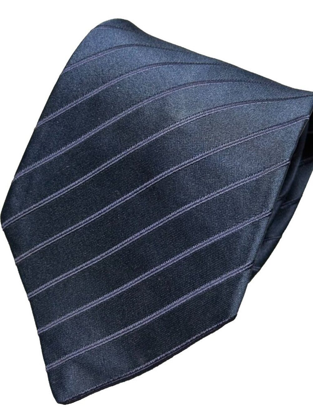 Vogue Italy Neck Tie 100% Silk Satin Blue Striped Made in Canada 3.5"